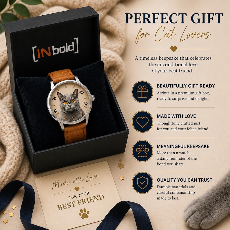 Custom Cat Lover Gift | Personalized Photo Watch | Pet Portrait image 5