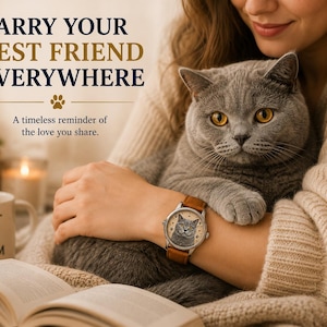 Custom Cat Lover Gift | Personalized Photo Watch | Pet Portrait image 4