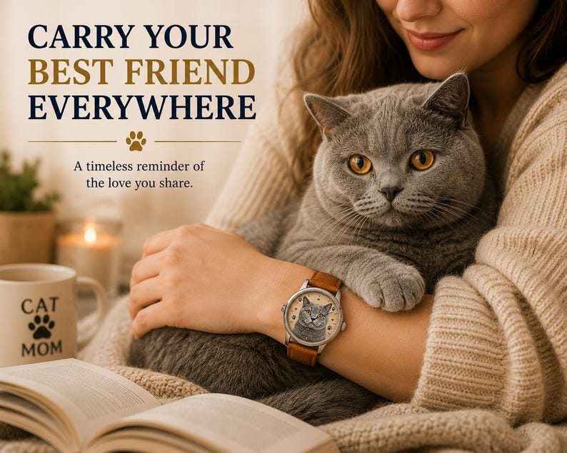Custom Cat Lover Gift | Personalized Photo Watch | Pet Portrait image 4