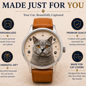 Custom Cat Lover Gift | Personalized Photo Watch | Pet Portrait image 7