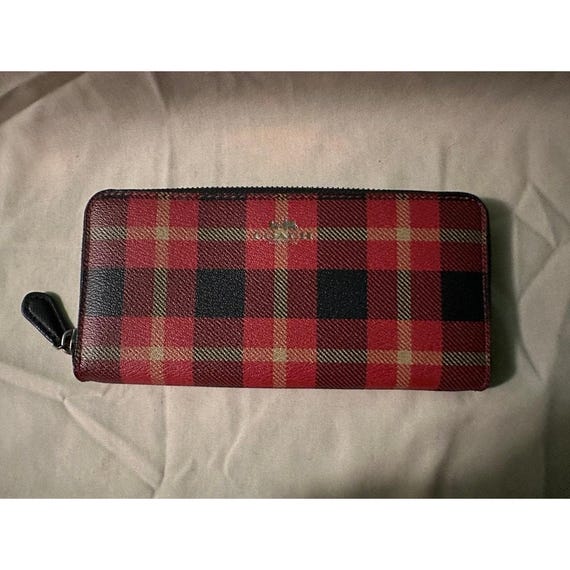 Coach Plaid Zip Wallet, Red & Black Tartan Design, Excellent  display picture 1