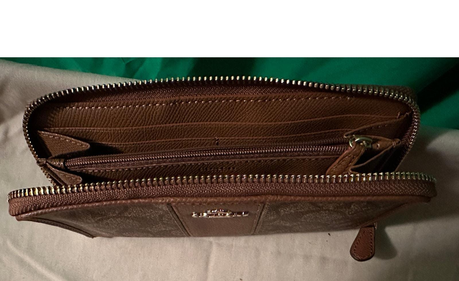 Coach Signature Zip Around Wallet in Brown Canvas Leather 
