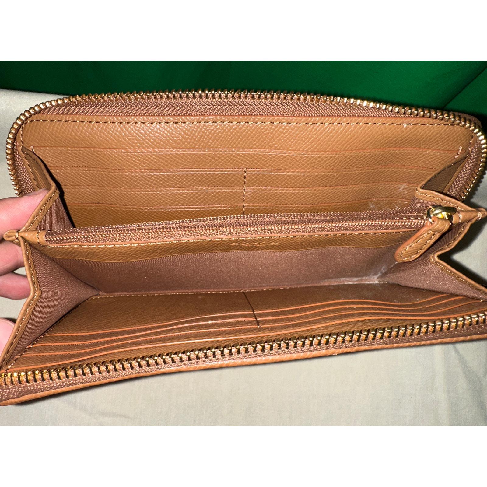 Coach Signature Zip Around Wallet in Brown Canvas Leather 