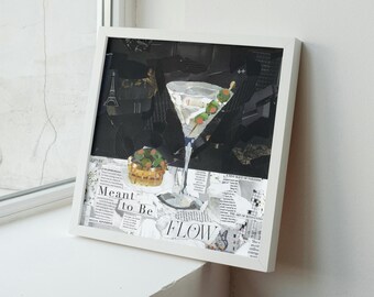 Dirty Martini Collage, Dirty Martini Art, Trendy Wall Art, Fine Art Print, Colorful Maximalist Decor, Martini Drink Collage, Cocktail Art