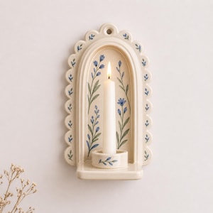 Wall Candle Holder, Handmade Ceramic Sconce, Floral Taper Candle Holder, Cottagecore Wall Decor, Housewarming Gift