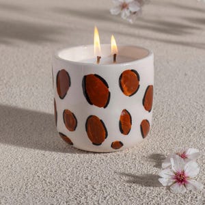 Leopard Print Soy Candle, Handmade Pottery Mug Coffee Candle, Aesthetic Candle Gift, Cozy Fall Decor, Winter Candles, Ceramic, Cotton Wick