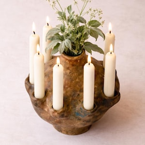 Portavelas de Cerámica, Centro de Mesa Escultural Hecho a Mano, Velas de Cera de Soja, Decoración Hogar Única, Diseño Artesanal