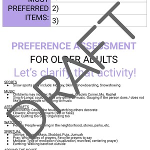 Preference Assessment for Older Adults & Seniors, Reinforcer Survey or ...