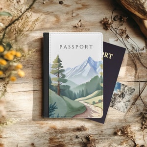Paspoorthoes Bergen voor reizen Minnaar ID-hoesje voor reiziger Cadeau voor reisliefhebber Paspoorthoesje voor reiziger Cadeau voor hem Reizen bos
