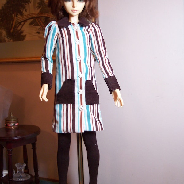 Clearance!  Pretty Striped Corduroy Winter Dress fits Most 60 cm BJD SD16 Girls