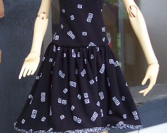 Black and White Sundress with Matching Head Scarf for Fin, 64 cm BJDs, SD16