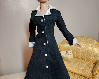 Navy Pique with White Satin Coatdress fits 16" Jamieshow and Similar Sized Dolls