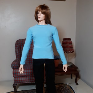 Fits FID Size Man Doll Sky Blue Knit Long Sleeve Tee and Matching Socks image 1