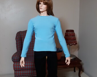 Fits FID Size Man Doll- Sky Blue Knit Long Sleeve Tee and Matching Socks