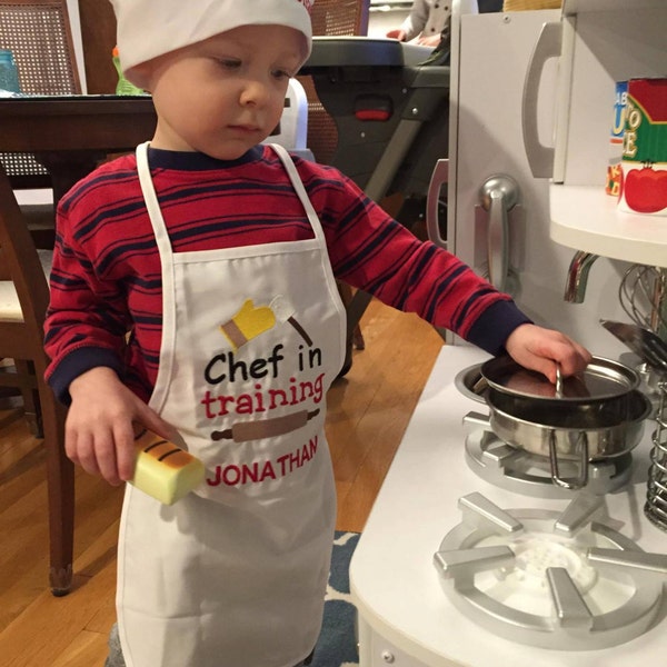 Personalized Embroidered Preschool Toddler K-6 Child Kids Boys Girls  Apron  And Chef Hat