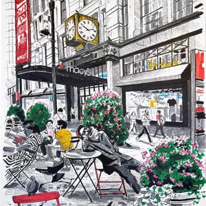 New York City Drawing, Macy&#39;s Store, New York Vibe, NYC Aesthetic Painting, Art Sketching Print, Wall Art Poster