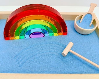 Acrylic Rainbow Calming Zen Garden (12x8x1) Montessori, Relaxing Desktop Gift, Sensory