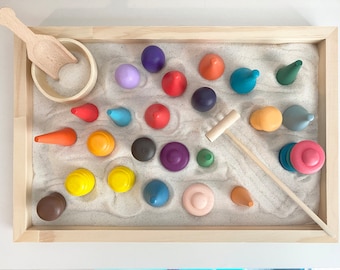 Natural Sensory Zen Garden with Wooden Shapes (12x8x1")