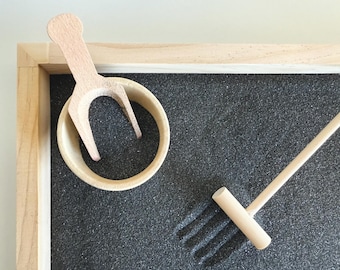 Black Sand Zen Garden with Wooden Tools (12x8x1)
