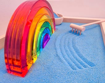 Acrylic Rainbow Calming Zen Garden (12x8x1) Montessori, Relaxing Desktop Gift, Sensory