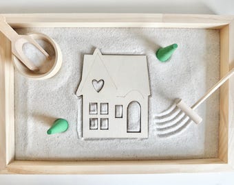 Natural Calming Zen Garden with Wooden House (12x8x1)