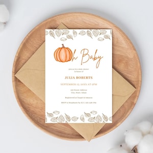 Fall Pumpkin Baby Shower Invitation: &quot;Oh Baby&quot; Autumn Theme (Digital Download)