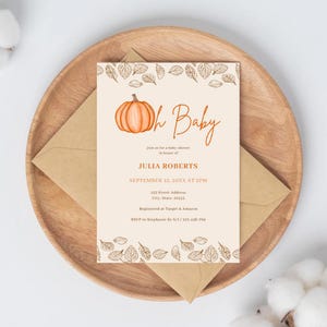 Beige Pumpkin Baby Shower Invitation: Gender Neutral Autumn Theme (Digital Download)