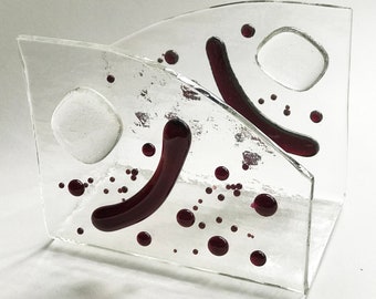 Wing shaped clear and burgundy glass napkin/mail holder - IN STOCK