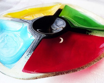 Glass Platter - Rounded Appetizer in Blue, Yellow, Black, Green, and Red - CUSTOM MADE ITEM