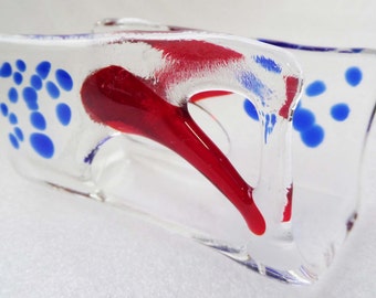 Clear with red & blue dots Glass Business Cards holder - CUSTOM MADE ITEM