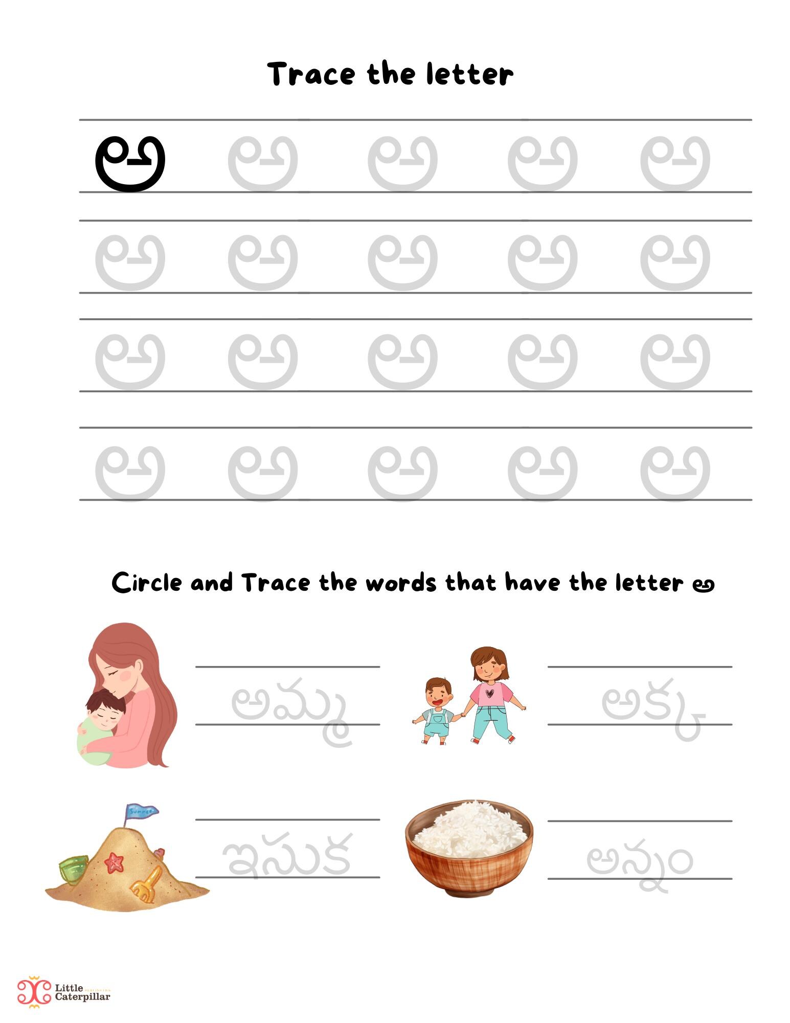 Telugu Alphabet Learning Workbook for Kids 52 Telugu Letters Tracing