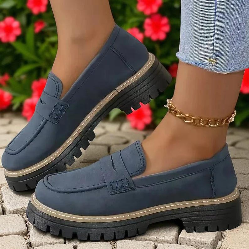 Trendiga och bekväma loafers för kvinnor – slitstarka slip-on-skor för arbete, snygga resor och vardagsbruk | Klassiska färger och olika storlekar Blå