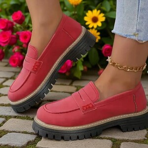 Trendiga och bekväma loafers för kvinnor – slitstarka slip-on-skor för arbete, snygga resor och vardagsbruk | Klassiska färger och olika storlekar Röd
