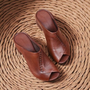 Stylish Women’s Summer Wedge Sandals– Peep Toe Slip-On Shoes for Holiday, Casual, Work & Evening Outfits | Chocolate and Black Colored Shoes