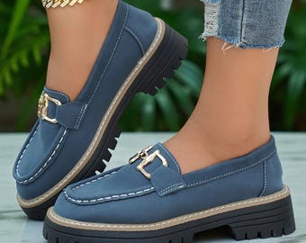 Mocassini alla moda da donna - Scarpe slip-on con plateau spesso per lavoro, viaggi e street style / Mocassini dallo stile audace / Colori multipli