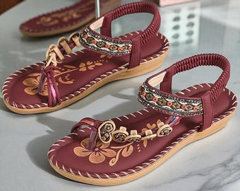 Boho Beaded Sandals for Women – Floral Flip-Flops | Beachwear| Summer Holiday Footwear | Vibrant Colored Trends| Sandals | Stylish Footwear