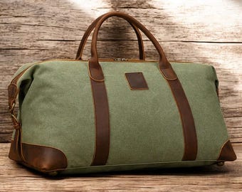 Premium Canvas Travel Duffle Bag – Durable Canvas Bag with Leather Strap, Perfect Weekender or Overnight Bag for Men and Women
