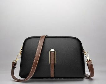 Genuine Leather Women's Shoulder Bag with Brown buckle design in the middle- Shoulder Handbag, Gift for Her, Available in 4 Classic Colors