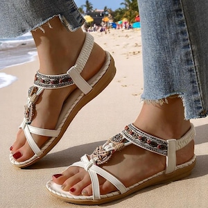 Women&#39;s Boho Summer Sandals | Casual Walking Shoes for Beach, Party & Outdoor Wear | Comfortable Flat Footwear Stylish Gladiator Sandals