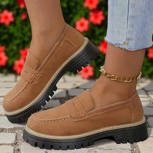 Trendiga och bekväma loafers för kvinnor – slitstarka slip-on-skor för arbete, snygga resor och vardagsbruk | Klassiska färger och olika storlekar Caramel