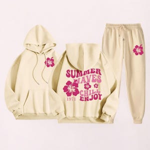 Conjunto de sudadera y pantalón deportivo con capucha Summer Waves para mujer, cómodo, elegante y perfecto para uso informal. Un gran regalo para adolescentes y mujeres