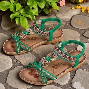 Women&#39;s Boho Summer Sandals | Casual Walking Shoes for Beach, Party & Outdoor Wear | Comfortable Flat Footwear Stylish Gladiator Sandals