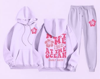 Meet Me At The Ocean Women's Pullover Hoodie Sweatshirt And Sweatpants Set cozy, perfect for casual wear. Great gift for teen girls & women