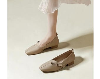 Women’s Mary Jane Flats, Pointed Toe Low Heel Shoes, Comfortable Work Shoes, Vintage Style Everyday Dress Shoes