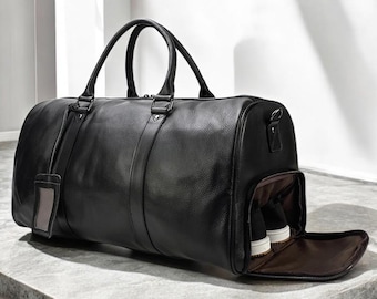 Personalized Full Grain Leather Travel Duffle Bag – Custom Engraved Name | Premium Gym, Weekend, Travel Bag for Men and Women