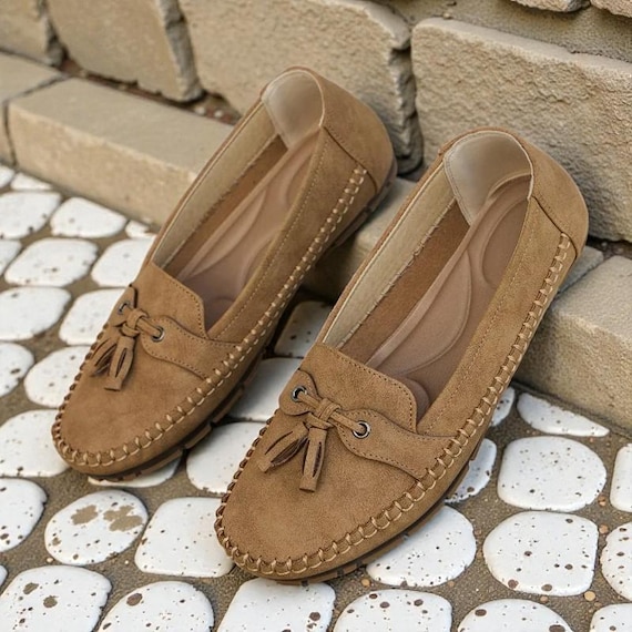 Women’s Suede Loafers Flats | Tan, Pink, Blue & Grey Slip-On Shoes | Comfortable Everyday Moccasins | Casual Chic Footwear