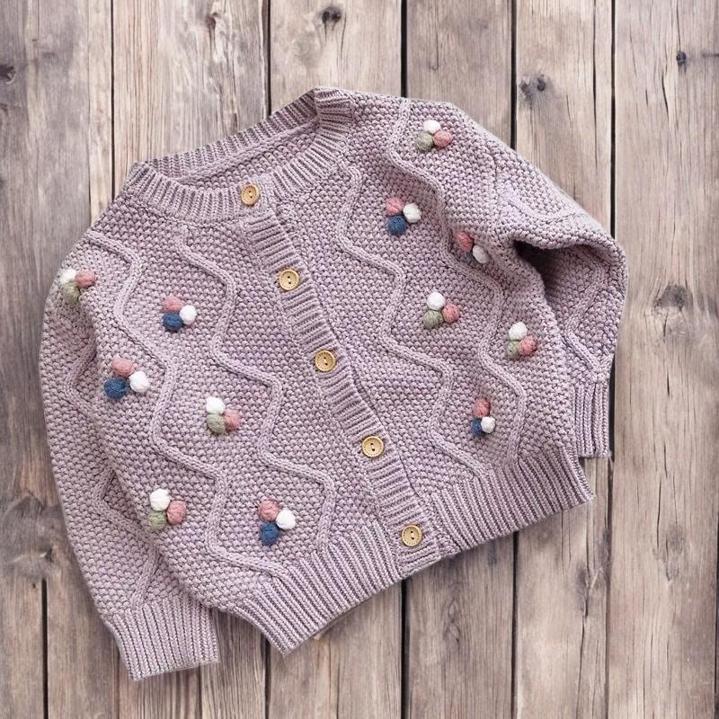 Girls Knitted Cardigan Colorful Outer Wear Casual with Colorful bobble woollen design