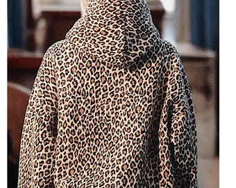 WOODBLOCK LEOPARD SWEAT セットアップ　上XL 下L Leopard Print Hoodie Sweatshirt - Oversized Trendy Pullover