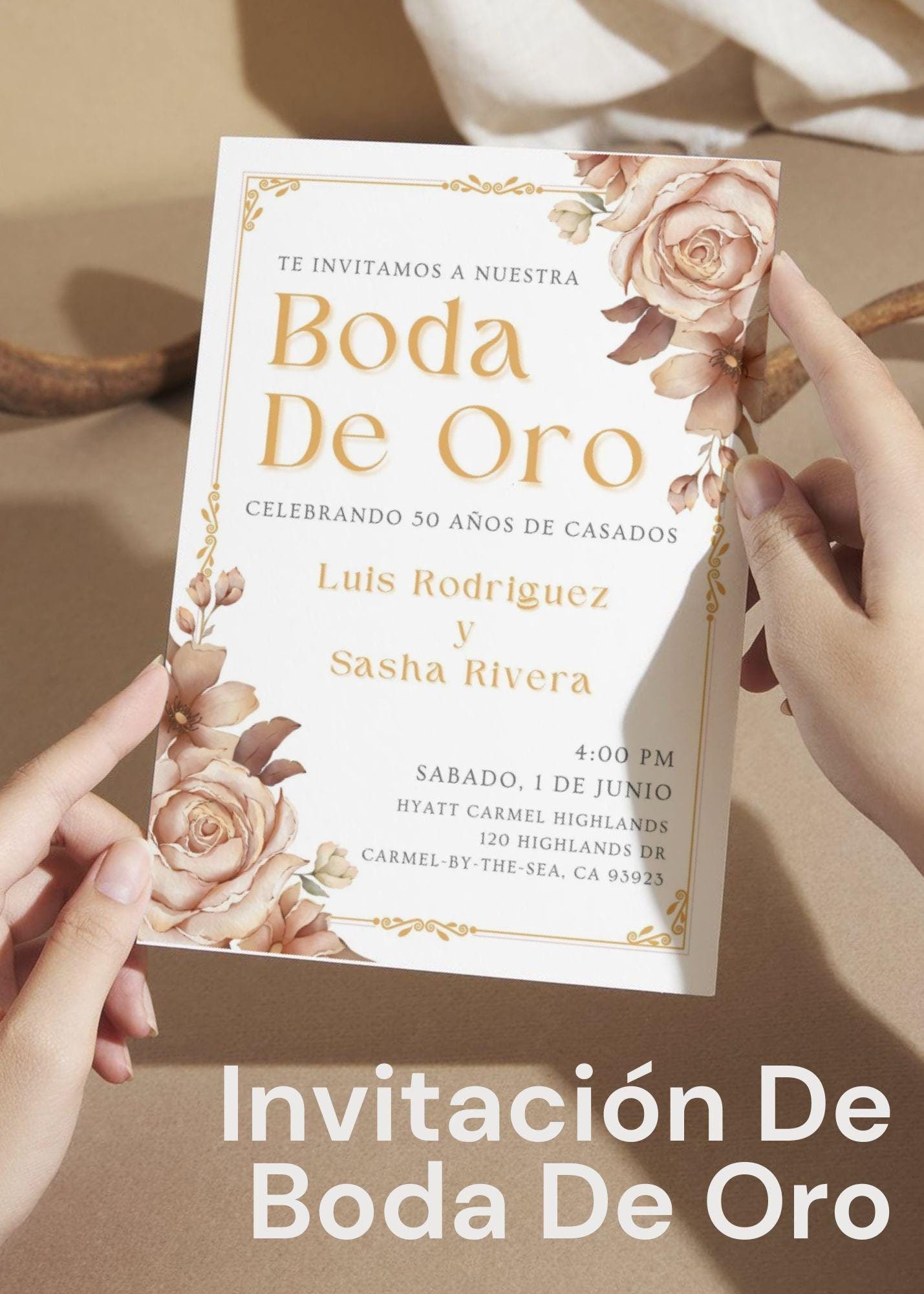 Plantilla Elegante para Invitación de Boda de Oro: Diseño de 5x7 Fáciles de  Personalizar en Canva, image size:1429x2000