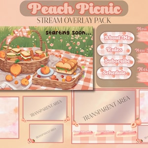 Peach Picnic Stream Overlay Package | Animated Stream Overlay Bundle | Twitch & YouTube Overlay Package | Cute Overlay Bundle